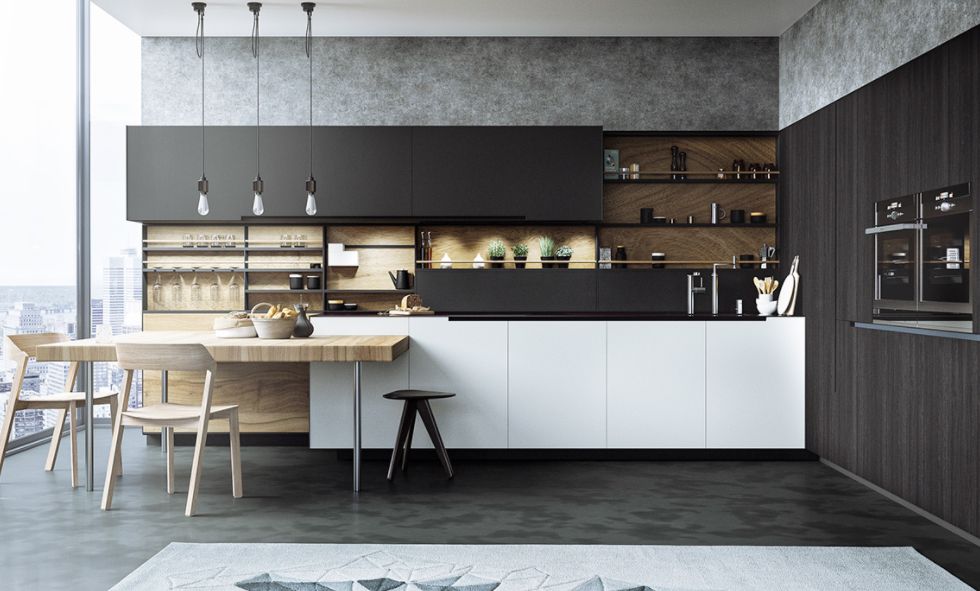 estetik siyah beyaz modern mutfak dekorasyonu 2018