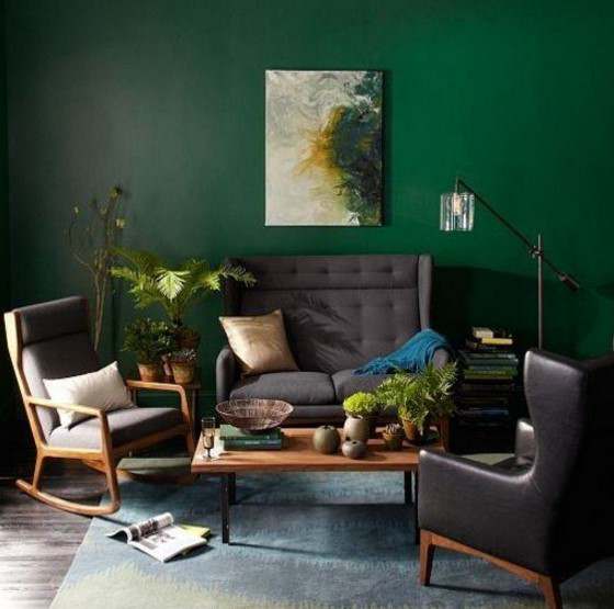 yeşil duvar rengi ile oturma odası