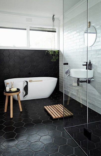 siyah fayanslı banyo dekorasyonu