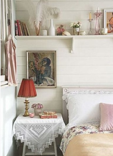 dantelli vintage yatak odası dekorasyonu