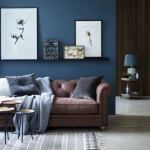 kahverengi ve mavi salon dekorasyonu