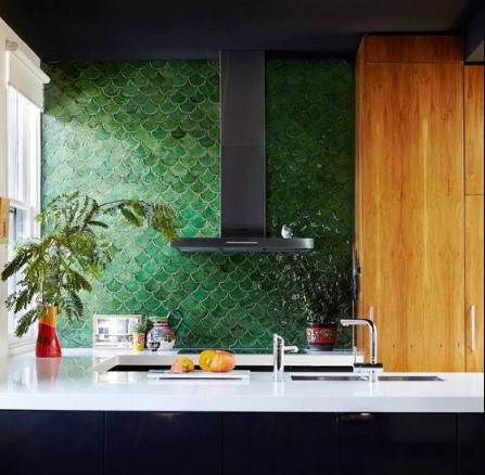 yeşil backsplash ile mutfaklar 2018 2019