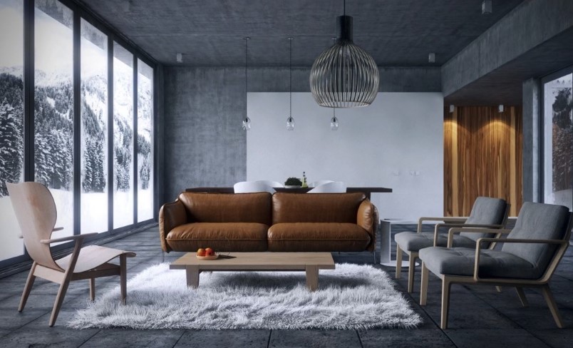 kahverengi koltuk ile oturma odası dekorasyonu 2019