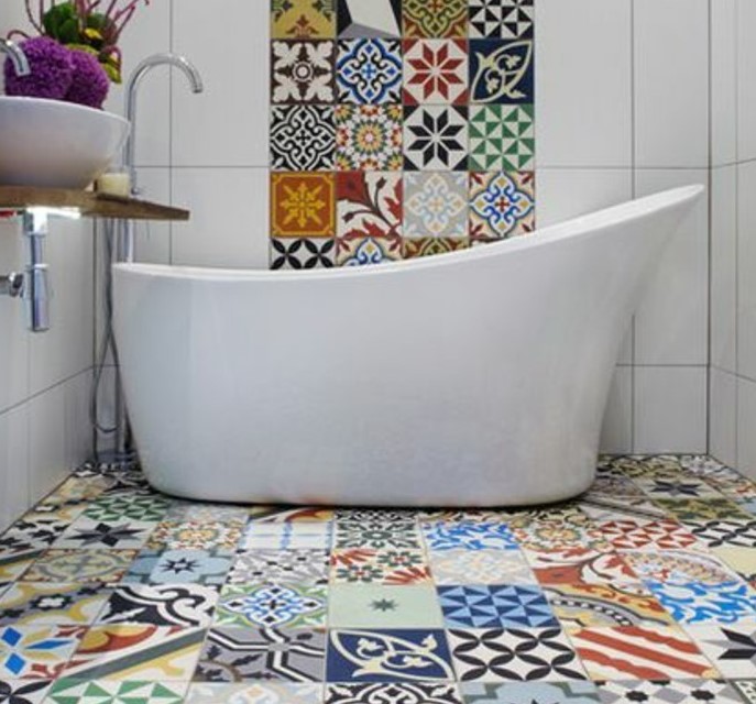 patchwork fayanslar ile banyo tasarımları