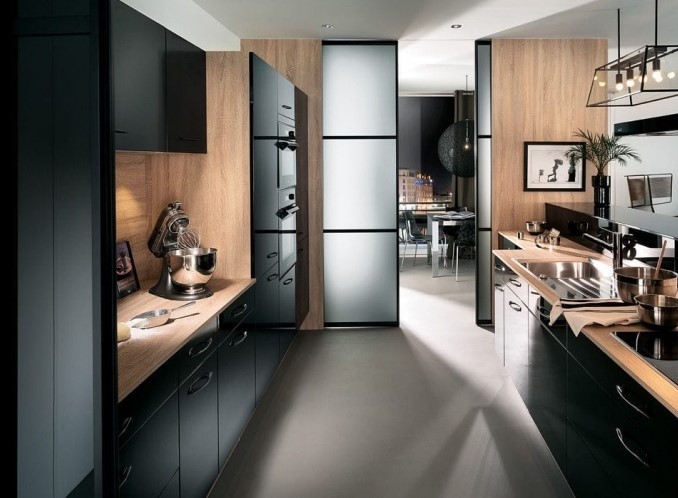siyah ve ahşap mutfak modelleri 2019