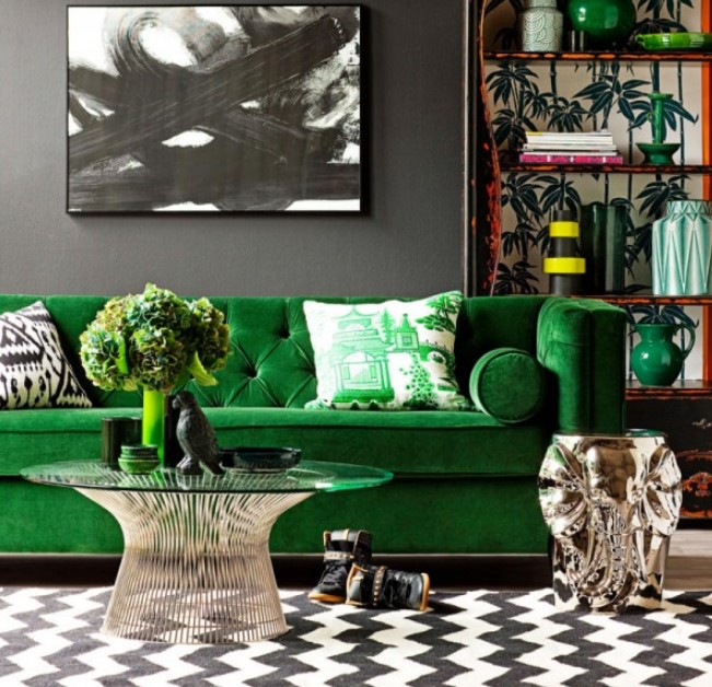 Yeşil koltuk ile iç mekanı kişiselleştirin Ev dekorasyonu