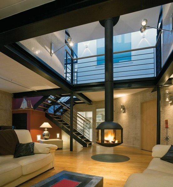 loft tarz modern şömine