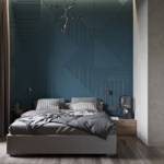 mavi gri yatak odası tasarımı