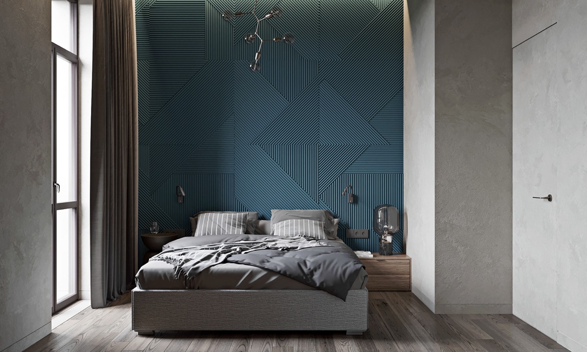 mavi gri yatak odası tasarımı