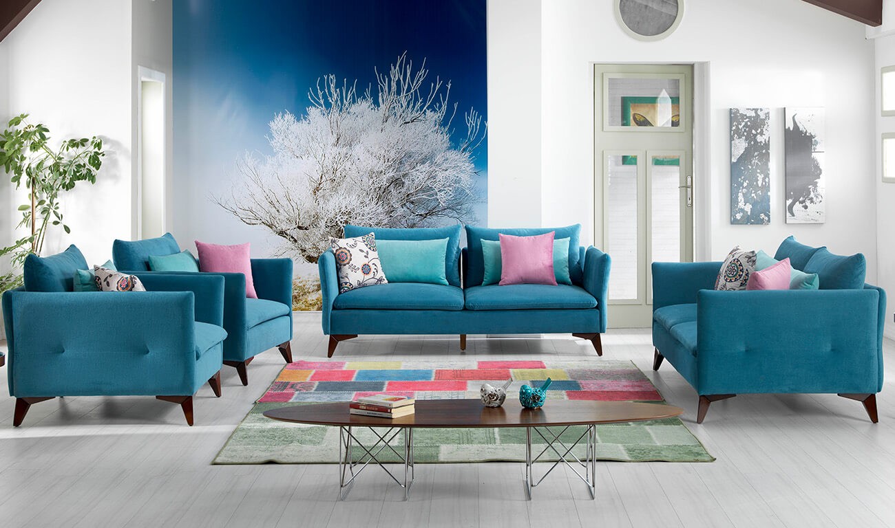 Modern ve renkli salon dekorasyonu