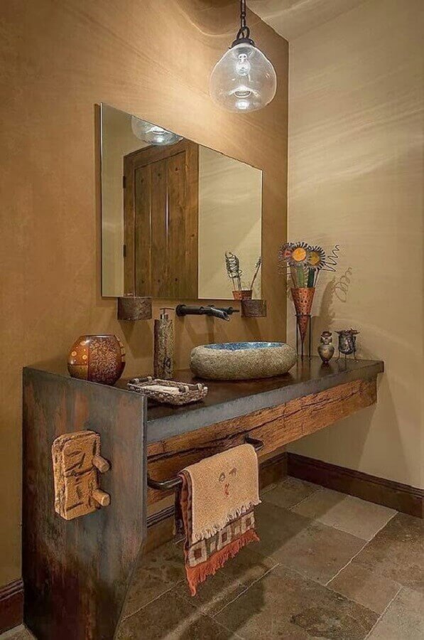İlgi çekici rustik banyo dekorasyonu