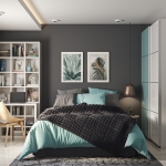 Deniz mavisi ve grinin daha açık tonlarıyla yatak odası duvar rengi kombinasyon kılavuzu