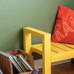 DIY çocuklar modern tezgah koltuğu kırmızı yastıkla sarıya boyanmış